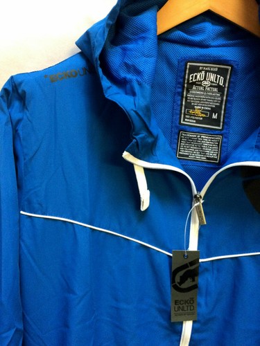 Herren Ecko Unlimited leichte Windschutzscheibe Regenjacke Kapuze blau schwarz - Bild 3 von 9