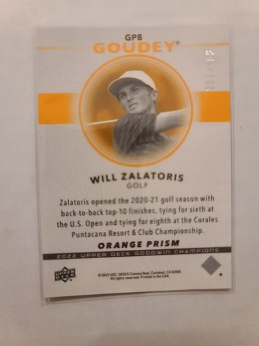 2022 UD Goodwin Champions Goudey Platinum Will Zalatoris #GP8 Orange Prism /499 - Picture 2 of 2