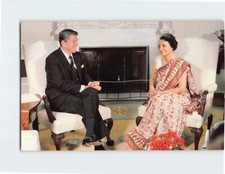 Postcard President Ronald Reagan meets Indira Gandhi  at the White House DC USA