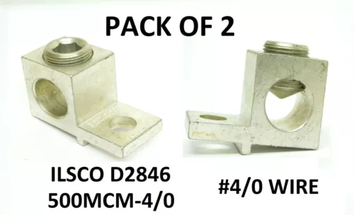 2 PACK! ILSCO D2846 #4/0 Gauge Set-Screw Terminal SIDE LUG Mechanical AL9CU VN