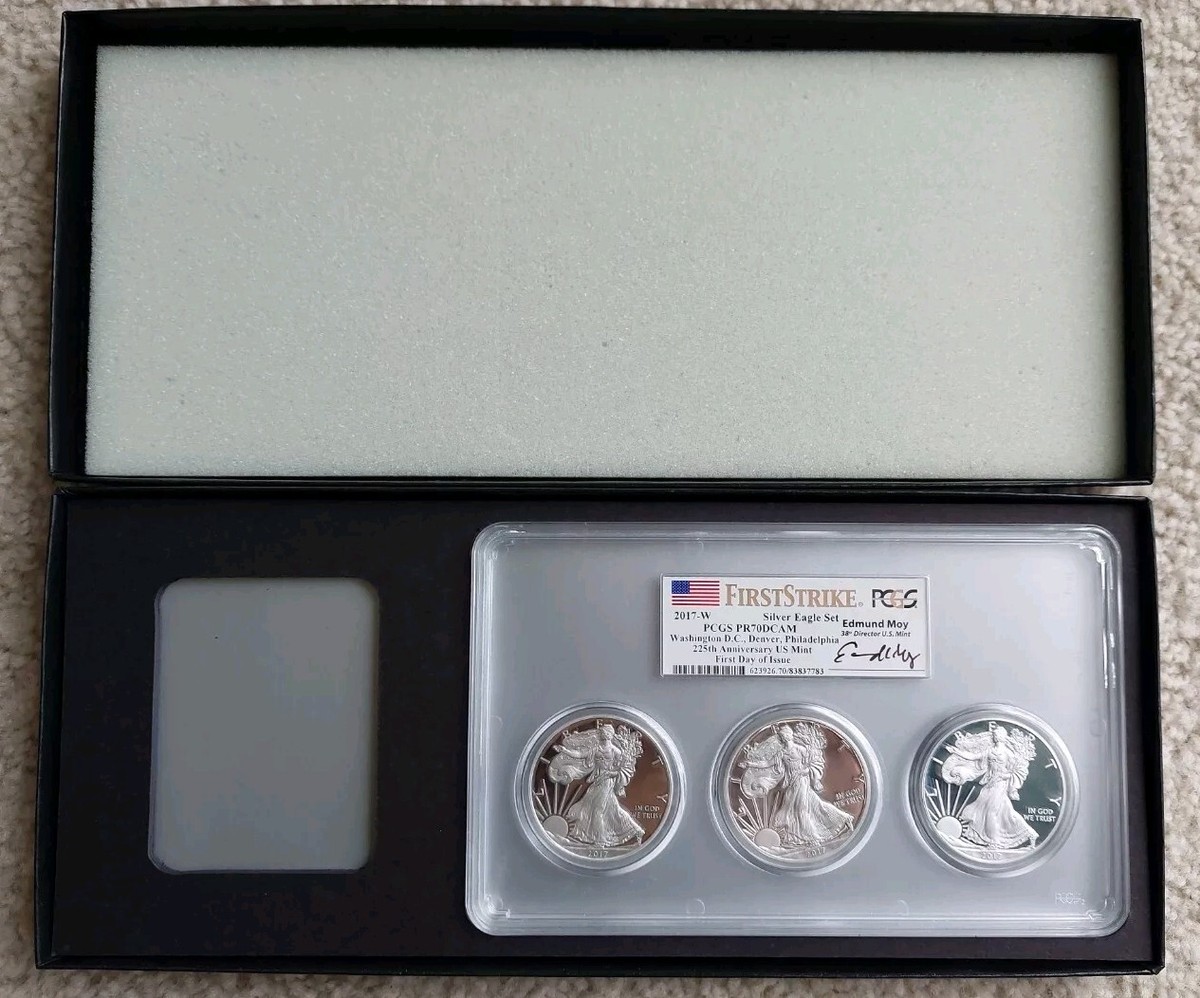 2017-W First Strike 3 Silver Eagle Set- PCGS PR70DCAM Edmund Moy