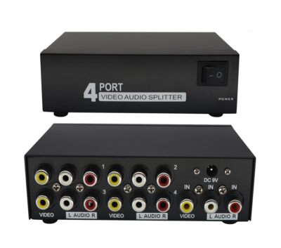 Powered 4 Way 3 Rca Splitter Box 1 In 4 Out Composite Video Audio Distribution D