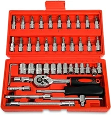 46pcs 1/4Inch Drive Screwdriver Socket Bit Ratchet Wrench Combination Tools Kit