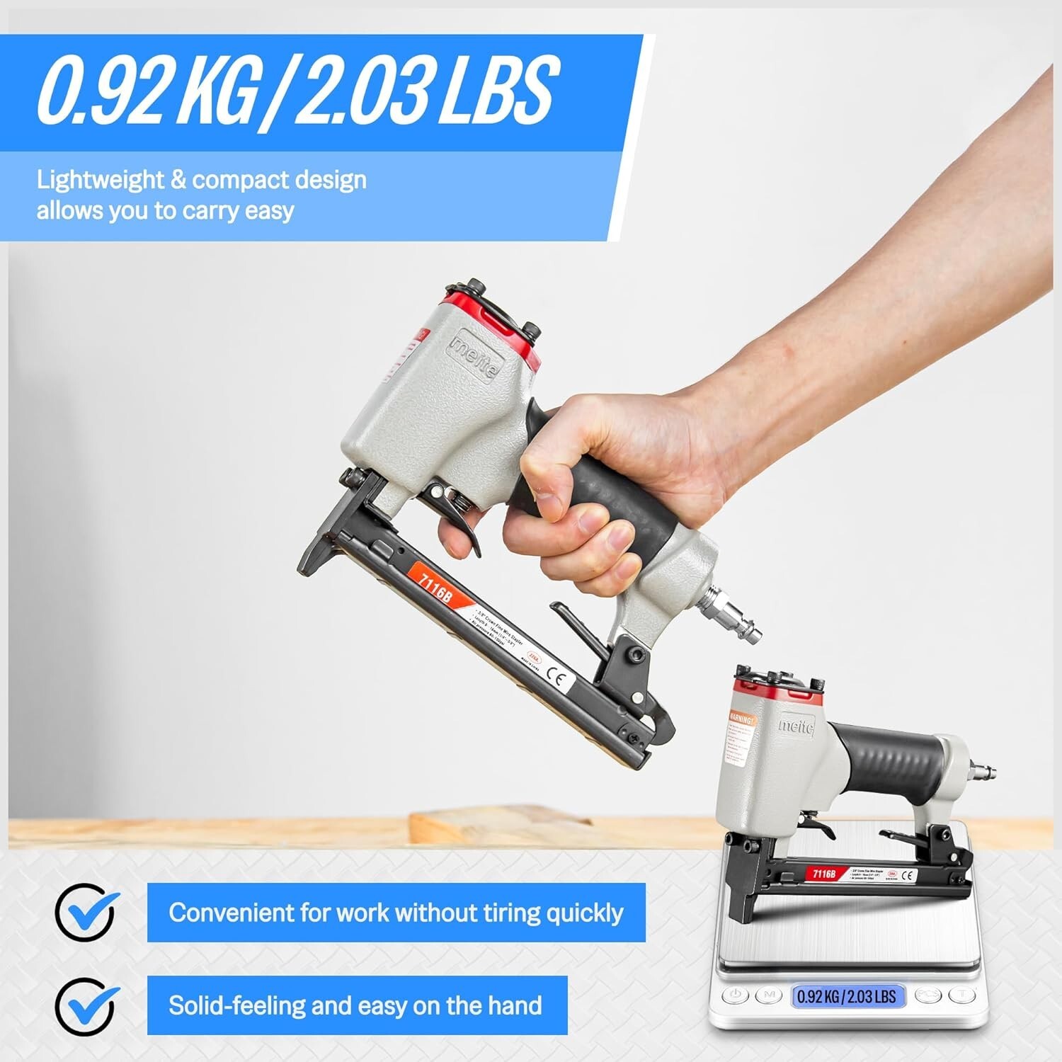 meite 7116B Pneumatic Staple Gun 22 Gauge 3/8" Crown 1/4"-5/8"Upholstery Stapler