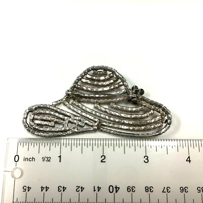 Vintage RED HAT LADY Rhinestone Brooch Pin Wide Brim Hat Purple