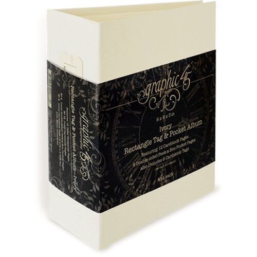GRAPHIC 45 "IVORY RECTANGLE TAG & POCKET ALBUM" 6x8x3 INCHES SCRAPJACK'S PLACE - Picture 1 of 4