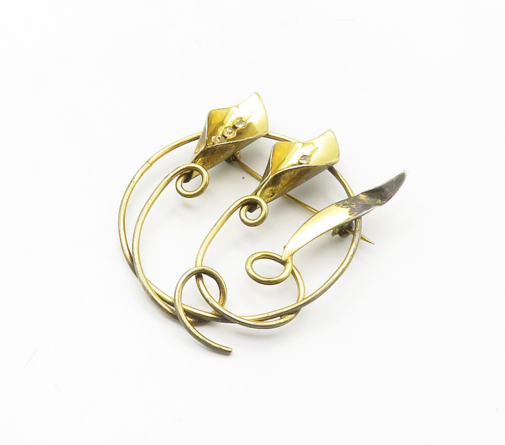 りりー 925 Sterling Silver Vintage Topaz Gold Plated Lily Flowers Brooch