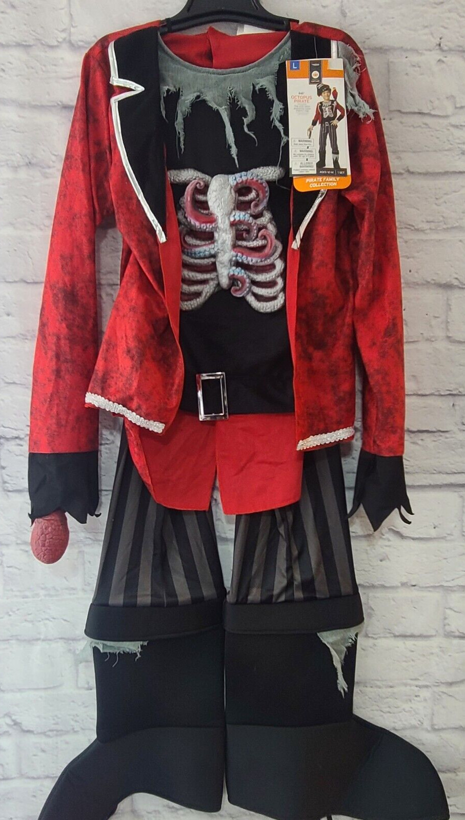 Disfraz de Pirata Pulpo Niño Talla Grande 12-14 Rojo Negro Látex Pecho de Bombeo