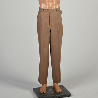 36 x 31 Gucci 1980s Pants Light Brown Linen Tapered Leg Cuffed