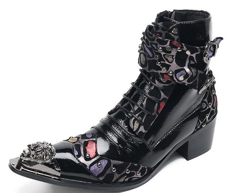 Herren Neu Mode Metall Kopf Spitz Zehenpartie Schnalle Riemen Stiefeletten Punk Rock Schuhe