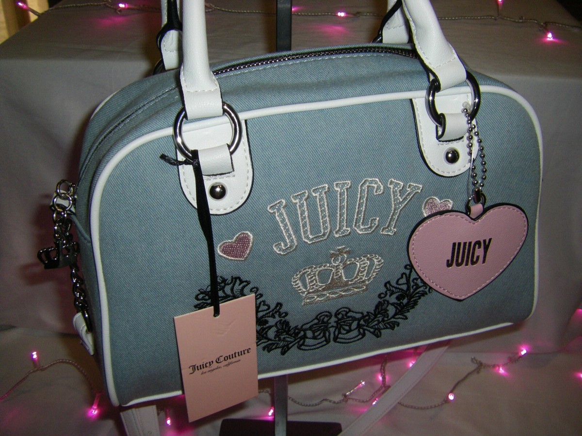 【新品】Juicy Couture ジューシークチュール デニムショルダーバッグ Juicy Couture Denim Satchel Crossbody Bag Pink Heart Charm Logo