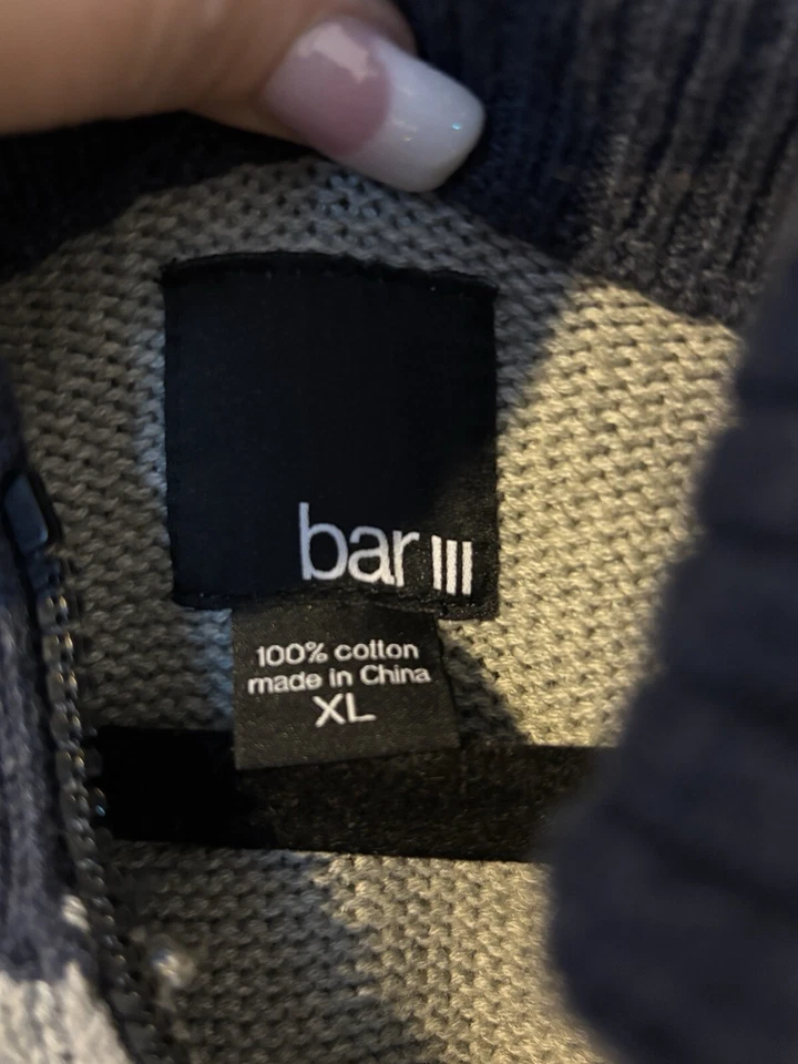 Suéter BAR III Cremallera Completa Botón Cuello Alto Azul Marino Gris XL Foto 3 de 3