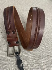 Lucky Brand Brown Leather Belt Sz 36 Antique Silver Double Center Stitch Boho