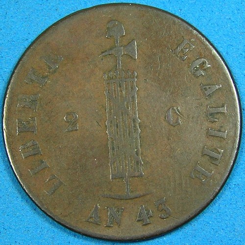 Haiti 2 Centimes Copper Coin, AN 43 1846, Combined Shipping - Picture 2 of 2
