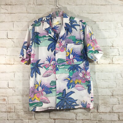 Vintage Mango Bay Mens Size M Hawaiian Short Sleeve Button Up Shirt Palm Trees