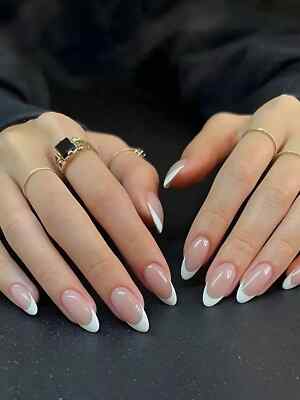 24 Stück Lange Mandelförmige Ombre French Falsche Nagel Tips mit 1 Stück Nagelfeile