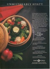 1984 Hyatt Hotels Steamer Basket Vegetables Artichoke Aerial Vtg Print Ad SI6