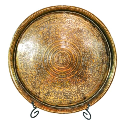 Antik Groß 19th Jahrhundert Benares Messing Tablett, Hand-Engraved, Indian Kunst - Picture 3 of 11