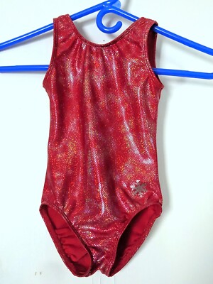 Snowflake Designs Gymnastics Leotard Red Foil Silver Textured Size CM