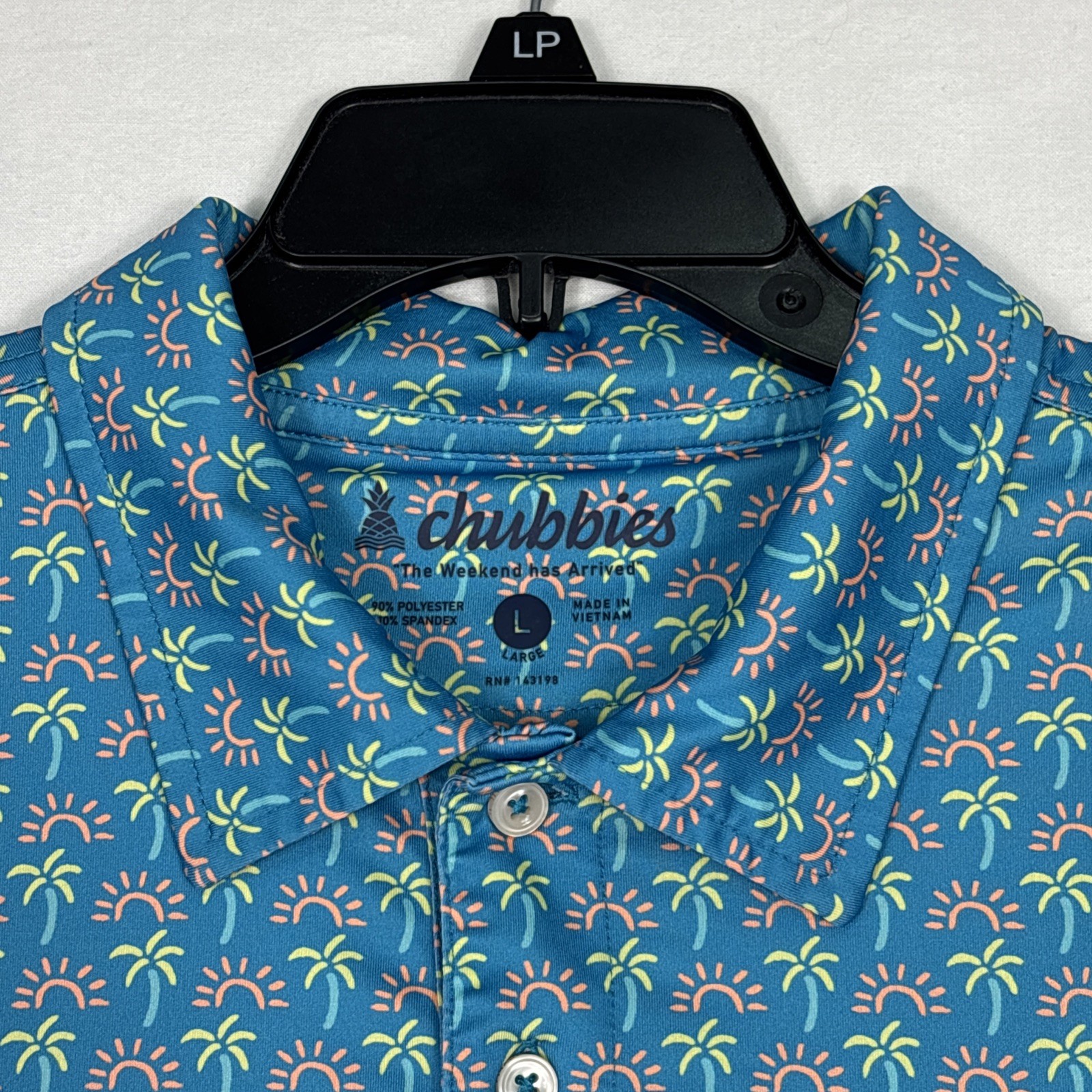 Chubbies Polo Men's Large Blue Palm Tree Sun Beach Performance Stretch Casual