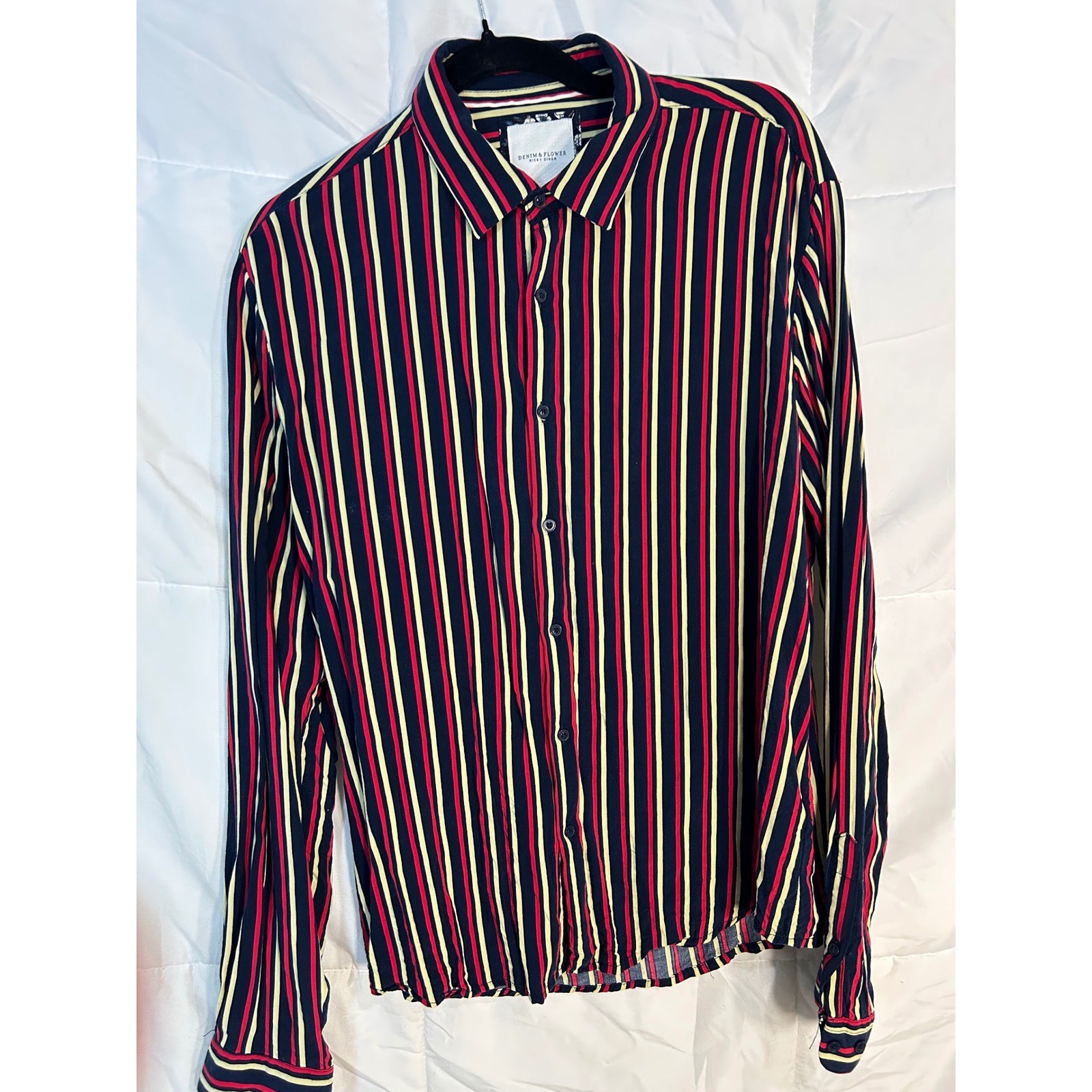 DENIM & FLOWER RICKY SINGH Mens Striped Long Sleeve Button Up Shirt Viscose
