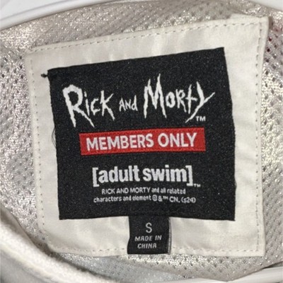 Members Only Rick and Morty Cartoon Bomber Jacket White Red Zip S