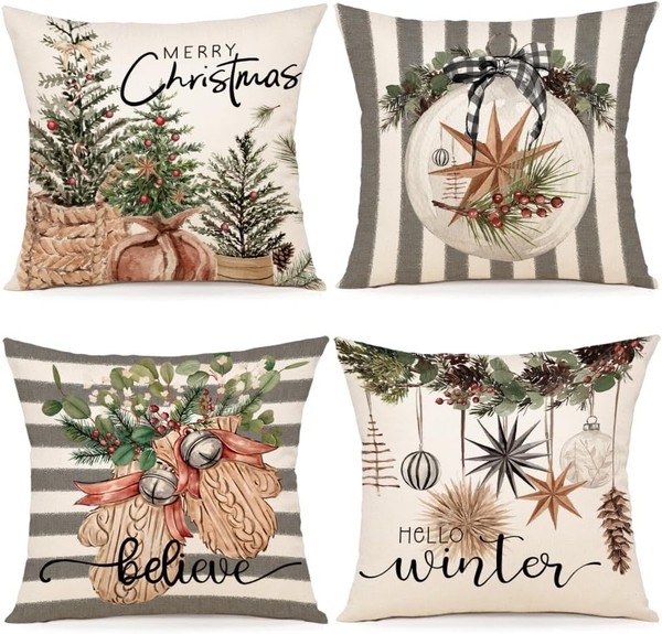 Kissenbezug Weihnachten 50X50 Cm Leinen 4Er Set Dekokissen FüR Sofa Schlafzimmer-image