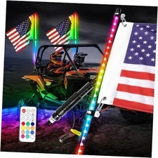  2PCS 3FT LED Whip Lights w/Flag Smoked Black RGB Whip Light LED 3ft 2pcs