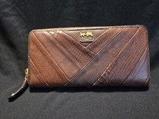 Vintage Coach Brown Patchwork Leather Snake-Embossed Zip Wallet Y2K