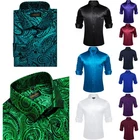 Mens Dress Shirt Long Sleeve Black Blue Paisley Casual Button Down Shirts