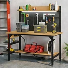 47.2"/59"x31" Adjustable Height Workbench with Pegboard and Storage Shelf