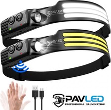 RECHARGEABLE 230° 3 COB LED Head Torch/Headlamp with Sensor for Running, Camping