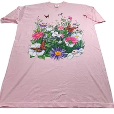 VTG 90s Kittens Flowers Night Gown T-Shirt size XL Pink Creative Concepts