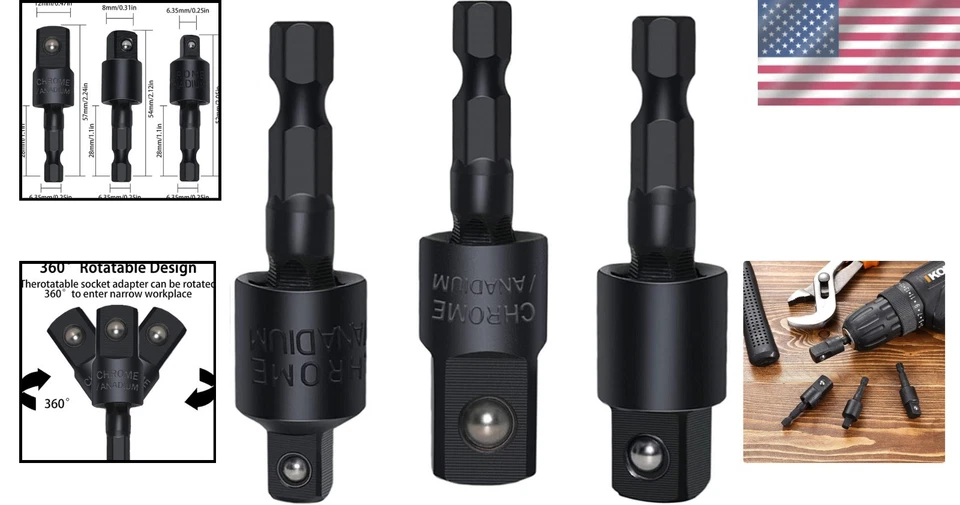 Chrome Vanadium 360° Socket Adapter Set - High-Speed Drill Transformations - Image 2 of 4