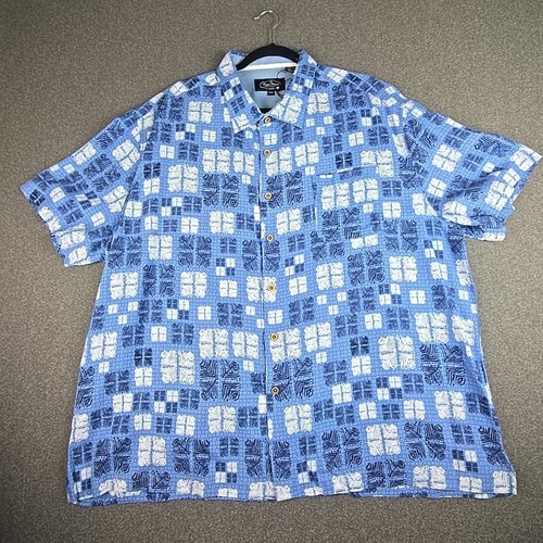 Nat Nast Shirt Mens XXL Blue White Print Silk Blend Geometric Tribal