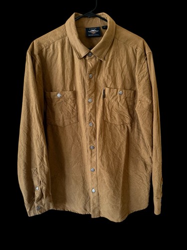 Harley Davidson khaki Brown Flannel Men XL Shirt Jacket Snap Thick Flannel EUC - Picture 2 of 10