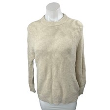 Aritzia Wilfred Cream Wool Waffle Knit Mock Neck Long Sleeve Sweater Top Size XS