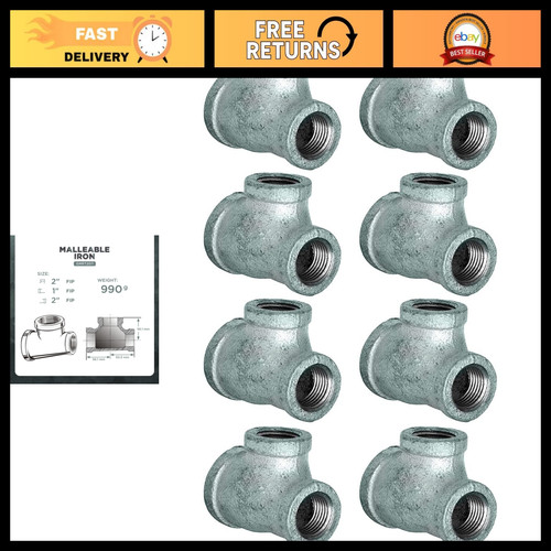 Galvanized Malleable Reducing Tee 2" x 1" x 2" Female Threaded Pipe Fitting