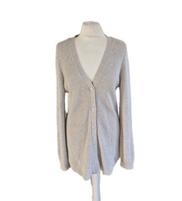 CAbi Damen hellgrau Baumwollmischung V-Ausschnitt Pullover Strickjacke. Größe M/UK-12. 