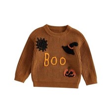 Baby Halloween Outfit Boy Girl Pumpkin Sweater Ghost 2-3T Witch Hat Print-brown