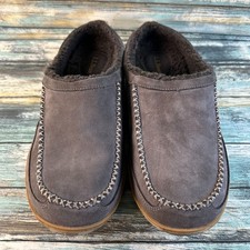 LL Bean Mountain Slippers Mens 11 Stain Resistant Gray Suede Fleece Lined Scuffs