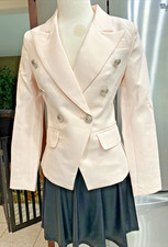 DOUBLE BREASTED Light Pink Blazer Jacket Career SILVER Button SZ S SUIT COAT XS