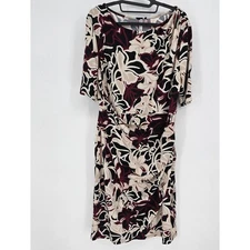 NY Collection Black Wine Floral Print Short Sleeve Faux Wrap Midi Dress XL NWT