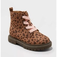 Cat Jack Amaya Leopard Print Zipper Lace Up Combat Boots Size 6