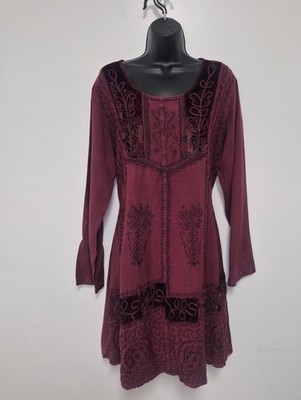 Holyclothing Renaissance Faire Burgundy Embroidered Mixed Media Dress sz M