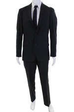 Kenneth Cole Mens Wool Stripped Collared Button Suit Blazer Pants Black Size EUR