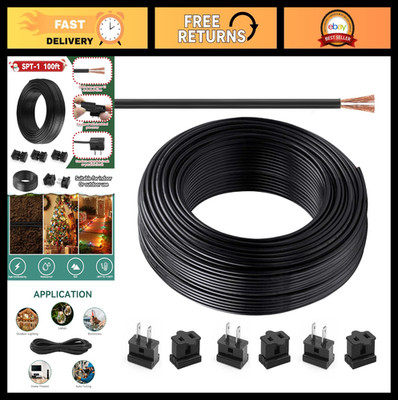 100FT 18AWG Low Voltage Landscape Wire Cord - 2 Conductor with 6 Vampire Plugs f