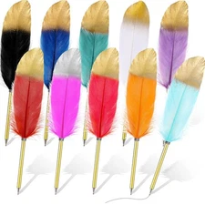Chivao 10 Pcs Feather Quill Ballpoint Pens Bulk 0.5mm Ink Refined Plated Rod ...