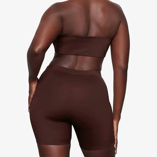 NEW Skims Swim 2 Piece Set Cocoa Sz Large L Bandeau & Mid Waist Shorts - Picture 5 of 11