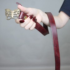Vintage 70s Brass Butterfly Leather Belt